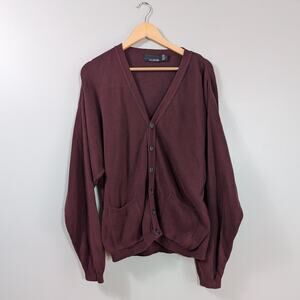 Bill Blass Cardigan Sweater Mens L Red Vintage 90S Cotton Usa Button Vneck Work